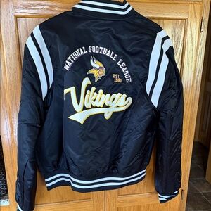 Minnesota Vikings Women's Black Satin Varsity Bomber Jacket